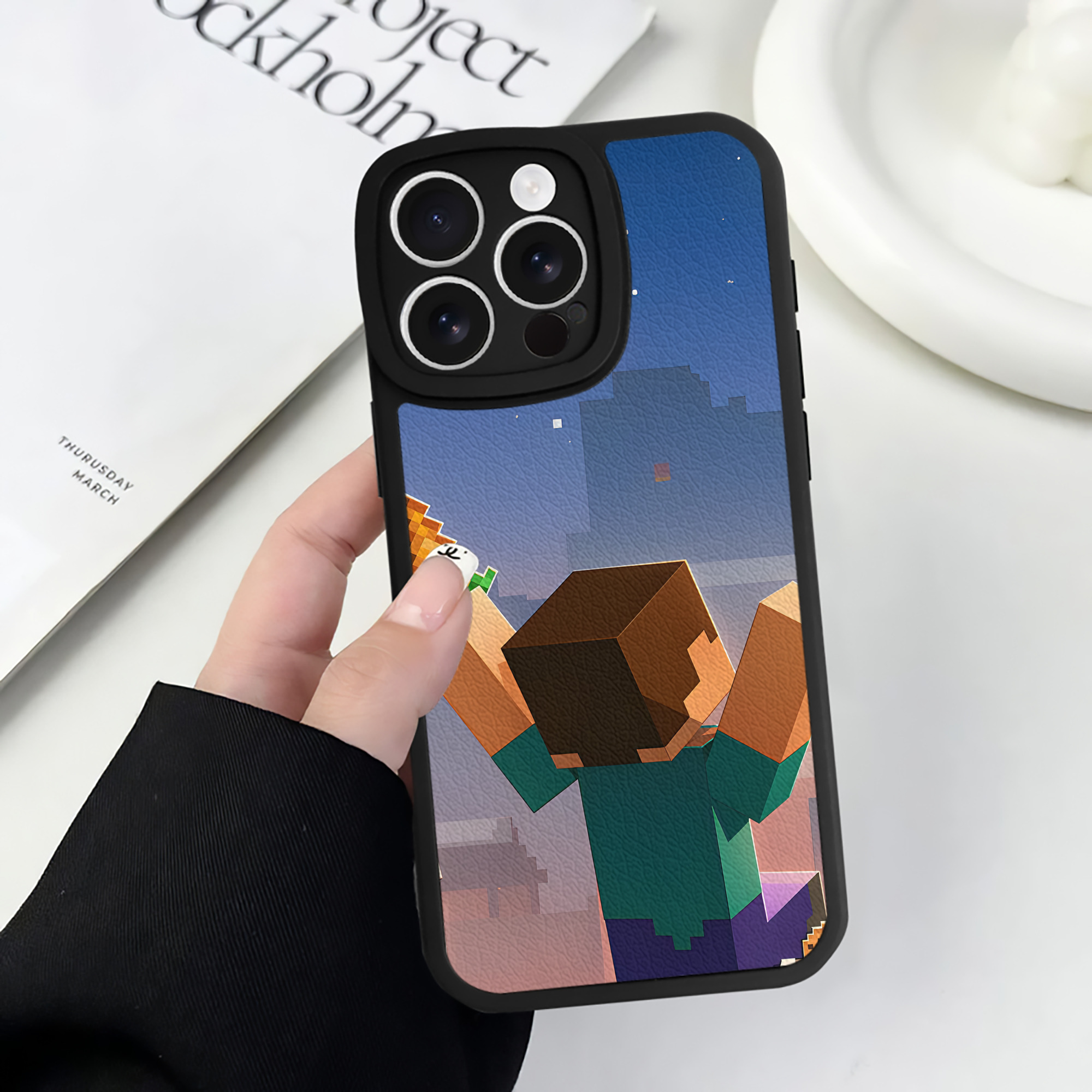 （画像用） マインクラフト ブロックの世界 Minecraft MC Block world 【iPhone 16シリーズ対応】シリコンスマホケース（レザー調） 材質：シリコン
